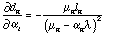 partial(d[n])/partial(alpha[i]) = ((mu[n]l[n])/(mu[n] - alpha[n] lambda)^2)