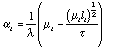 alpha[i] = (1/lambda)(mu[i] - ((mu[i]l[i])^(1/2))/tau)