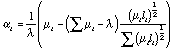 alpha[i] = (1/lambda)(mu[i]-(sum(mu[j]) - lambda)((mu[i]l[i])^(1/2))/sum((mu[j]l[j])^(1/2))))